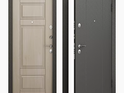 Modern Swing Door Design With Light And Dark Wood Panels And Metal Handles 3d model
