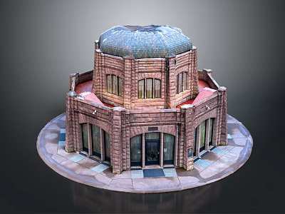 Architectural Model of Dome Shaped Brick Building With Detailed Windows And Entrance 3d model