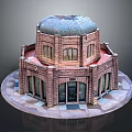 Architectural Model of Dome Shaped Brick Building With Detailed Windows And Entrance