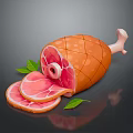 Sliced Bone In Ham With Fresh Slices And Green Leaves On Dark Background 3d model