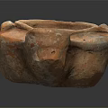 Ancient Terracotta Oil Lamp With Rough Surface Texture And Two Holes 3d model