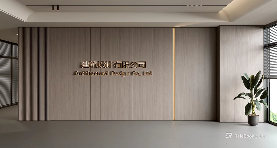Modern Minimalist Wooden Wall For Architectural Design Company With Elegant Text 3d model 