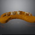 Modern Orange Curved Sofa With Patterned Decorative Pillows And Stylish Design 3d model