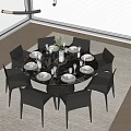 Modern round dining table and chair combination 3d model