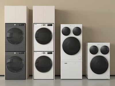 Modern Stackable and Freestanding Washing Machines in Various Sizes White and Gray 3d model