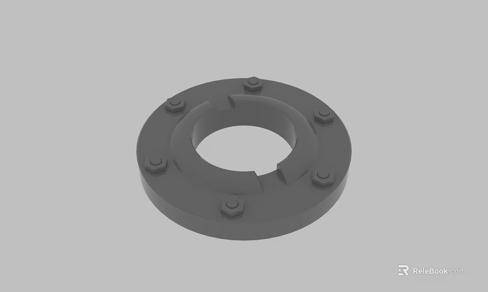 Gray Circular Mechanical Flange With Multiple Bolt Holes And Central Aperture 3d model