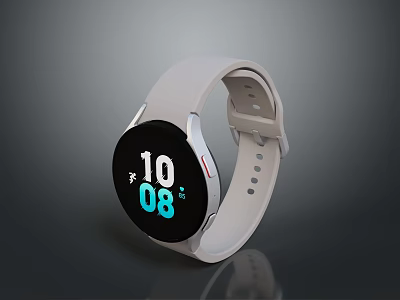 Smartwatch With White Strap And Black Dial Showing Time 1008 On Digital Screen 3d model
