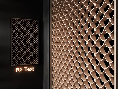 Decorative Wooden Room Dividers with Grid and Scalloped Patterns on Black Background 3d model