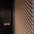 Decorative Wooden Room Dividers with Grid and Scalloped Patterns on Black Background
