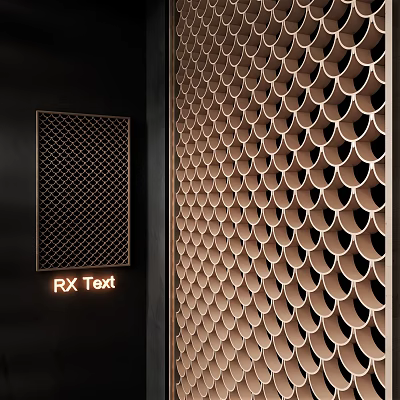 Decorative Wooden Room Dividers with Grid and Scalloped Patterns on Black Background 3d model