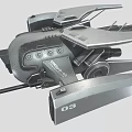 Futuristic Metallic Mechanical Device With Multiple Wings And Long Propulsion Barrel 3d model