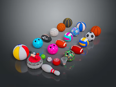 Assorted Sports Equipment Collection With Soccer Basketball Volleyball And Bowling Gear 3d model