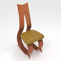 Unique Brown Wooden Single Chair With Green Cushion Curved Backrest And Artistic Frame Design
