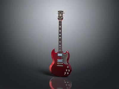 Glossy Red Electric Guitar Stylish Modern Household Musical Accessory 3d model