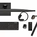 Complete Modern Computer Setup Including Monitor Keyboard Mouse Printer Headphones Desk Lamp And Accessories