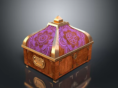 Wooden Decorative Storage Box With Purple Dome Gold Patterns And Lock Clasp For Daily Use 3d model