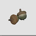 Two Green And Brown Acorns With Textured Caps In Natural Setting 3d model