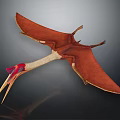 Realistic Pterosaur 3D Model With Red Head Long Beak And Brown Wings 3d model