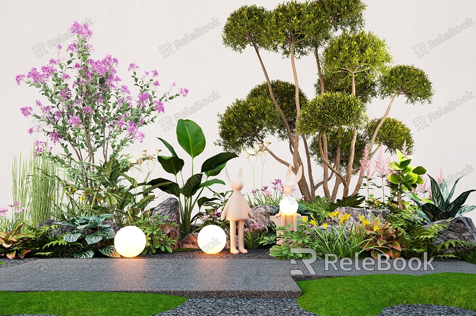 Plants Flowers and Plants Flower Mirror Group Courtyard Landscape Sketches Model Tree Plant Combination Green Plant Pile model