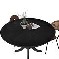 Black Round Dining Table Set With Two Chairs Plant Book And Cup
