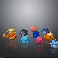 Cute Colorful 3D Cartoon Creature Characters As Playful Toy Models With Various Shapes