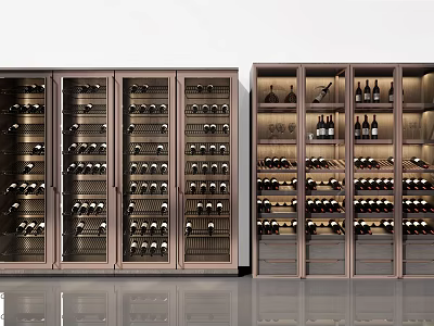 Modern Wine Cabinet With Glass Doors And Organized Wine Bottle Storage 3d model