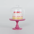 Fresh Strawberry Decorated Cake On Pink Cake Stand With Glass Dome