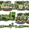 Various Arbor Species In Landscape Design With Colorful Flowers And Green Shrubs