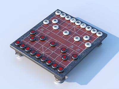 Modern Chessboard With Red And White Pieces For Family Board Game Entertainment Fun 3d model