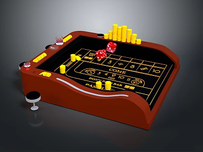 Casino Game Table With Red Dice Yellow Chips Wine Glass And Numbered Layout 3d model