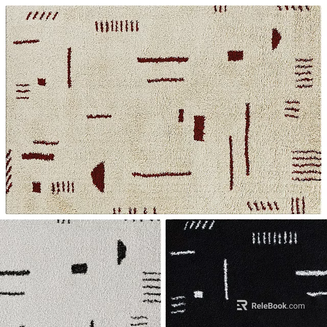 Modern Square Rug With Geometric Patterns Beige Base Red Accents Design 3d model