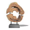 Wooden Decorative Sculpture Set With Hollow Design And Gray Base Metal Stand