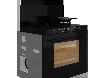 Black Integrated Kitchen Appliance With Stove Top Oven And Range Hood Design 3d model