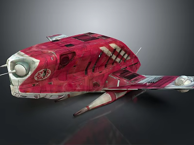 Red Vintage Spaceship With Detailed Cockpit And Industrial Wing Design 3d model