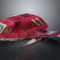 Red Vintage Spaceship With Detailed Cockpit And Industrial Wing Design