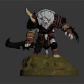 Fantasy Warrior Creature With Horned White Fur Armor And Claws On Green Brown Base