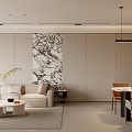 Warm Neutral Modern Open Plan Living And Dining Room Interior With Elegant Marble Accent Decor