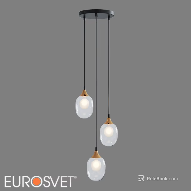 Three Hanging Pendant Lights With White Spherical Shades Golden Tops And Black Wires 3d model 