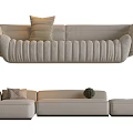 Modern Sectional Sofa With Soft Linen Fabric And Plush Cushions For Family Living Room