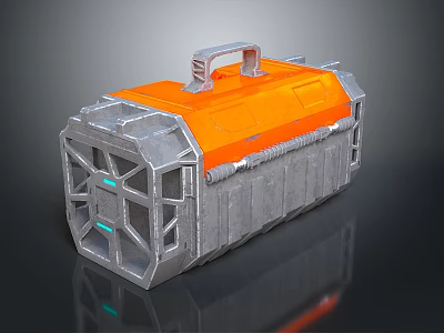 Industrial Metallic Container With Gray Body Orange Top Silver Handle And Green Accent Lights 3d model