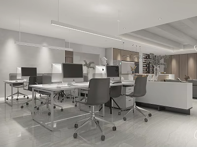 Modern Public Office Area Company Public Office Area Workstation Office Desk and Chair Computer Desk and Chair Tea Cabinet Bar Long Light 3d model