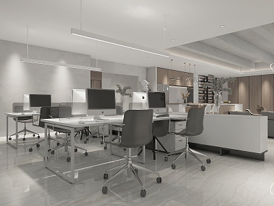 Modern Public Office Area Company Public Office Area Workstation Office Desk and Chair Computer Desk and Chair Tea Cabinet Bar Long Light 3d model