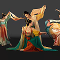 Women In Traditional Costumes Performing Elegant Dance With Graceful Movements And Waving Sleeves
