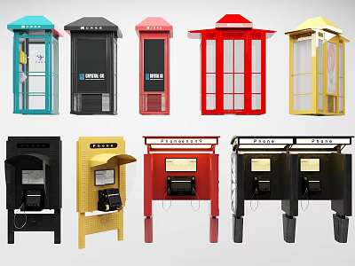 Multicolored Public Facilities Featuring Phone Booths And Vending Machines In Various Designs 3d model