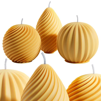 Yellow Spiral Texture Decorative Ornament Set With Spherical And Conical Shapes 3d model