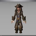 3D Pirate Character Model With Hat Long Hair Brown Coat And Boots
