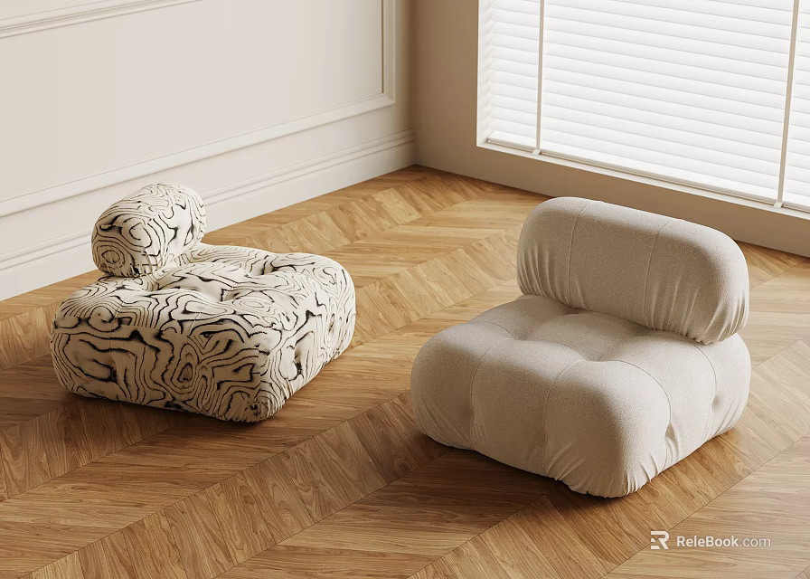 Stylish Single Sofa Set With Zebra Print And Beige Design In Wooden Floor Interior 3d model 