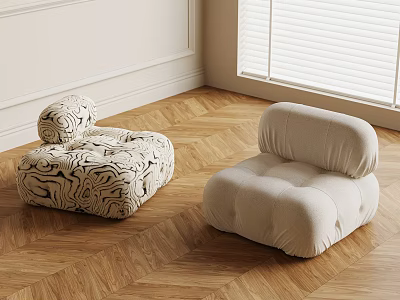 Stylish Single Sofa Set With Zebra Print And Beige Design In Wooden Floor Interior 3d model