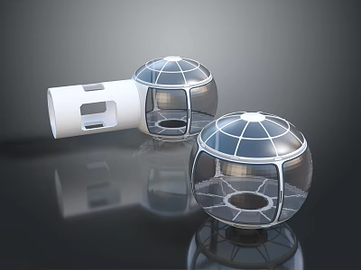 Cartoon Scene Of Futuristic Transparent Spherical Cabins With Metal Frames White Cylindrical Section And Reflections 3d model