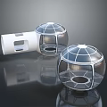 Cartoon Scene Of Futuristic Transparent Spherical Cabins With Metal Frames White Cylindrical Section And Reflections